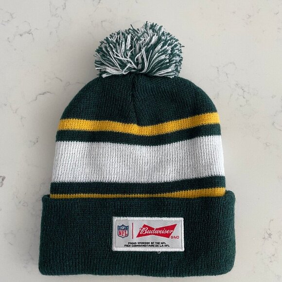 NFL Budweiser 100% Acrylic Green Bay Packers Knit Toque w Pom Pom Grn Wht Yel OS - Picture 3 of 6